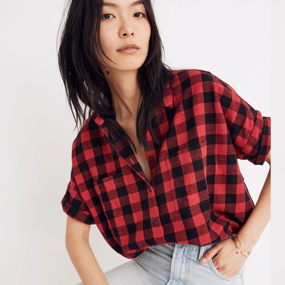 Madewell Red and Black Plaid Button Down Shirt